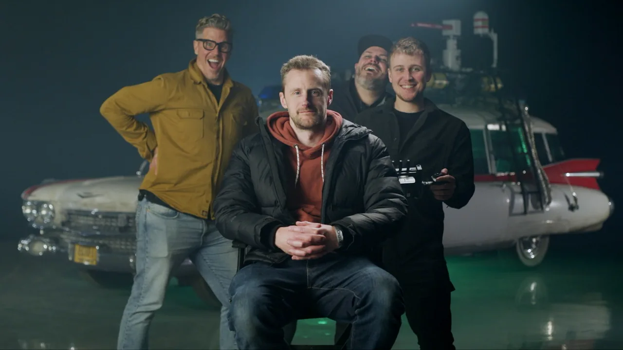 The crew at the Ecto-1 on Ghostbusters: Frozen Empire